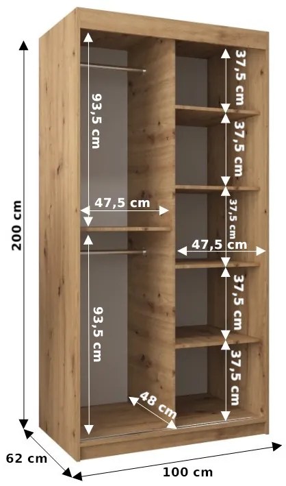 TIMEA dizájnos tolóajtós gardróbszekrény 100 cm széles - fehér