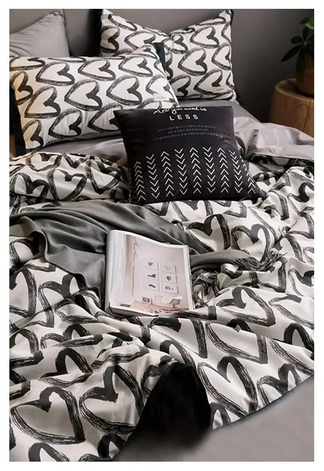 Fehér-szürke kétszemélyes-hosszabbított pamut ágyneműhuzat lepedővel 200x220 cm – Mila Home