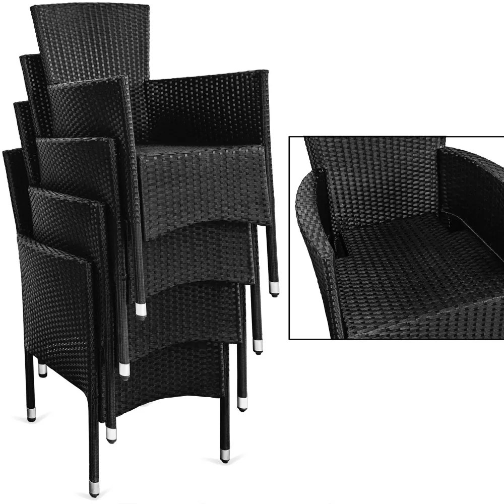 Casaria® Kerti rattan szett Berlin WPC 1+6 - fekete