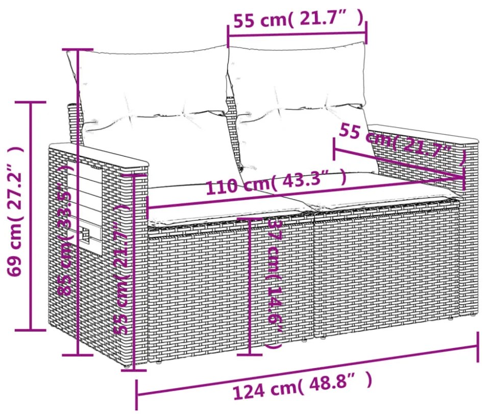 8-részes szürke polyrattan kerti ülőgarnitúra párnákkal
