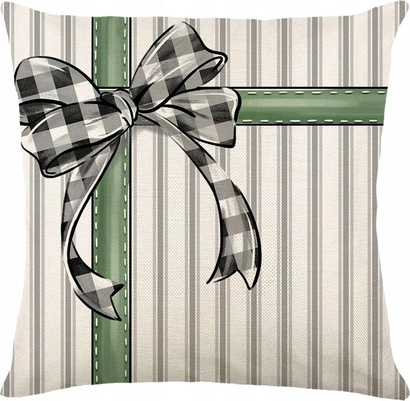 Dekoratív párnahuzat Karácsonyi masni szürke csíkos 45x45
