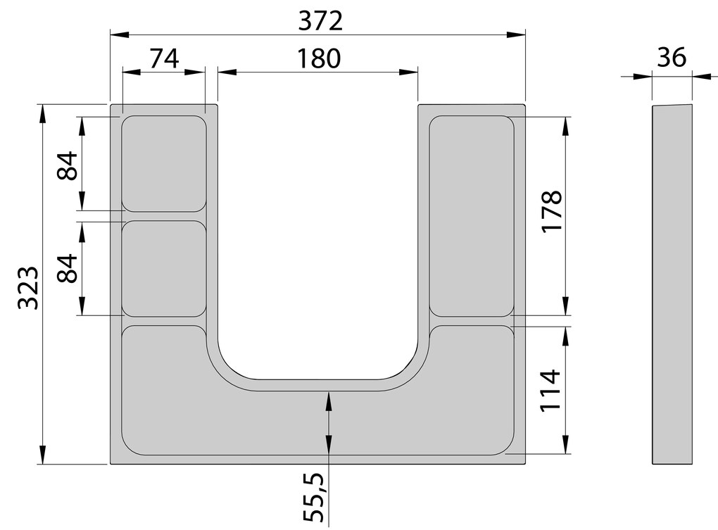 Sapho Sapho, LINDO "U" szervezo 372x36x323 mm, muanyag, antracit, LD001
