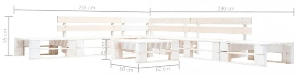 6 részes fehér fa kerti raklap-ülőgarnitúra