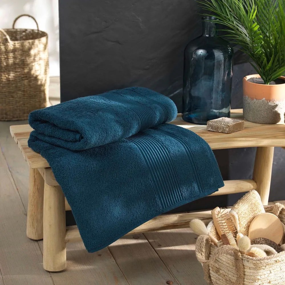 Sötétkék frottír pamut fürdőlepedő 90x150 cm Tendresse – douceur d'intérieur