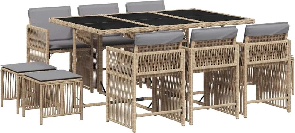 vidaXL 11részes vegyes bézs polyrattan kerti étkezőgarnitúra párnákkal