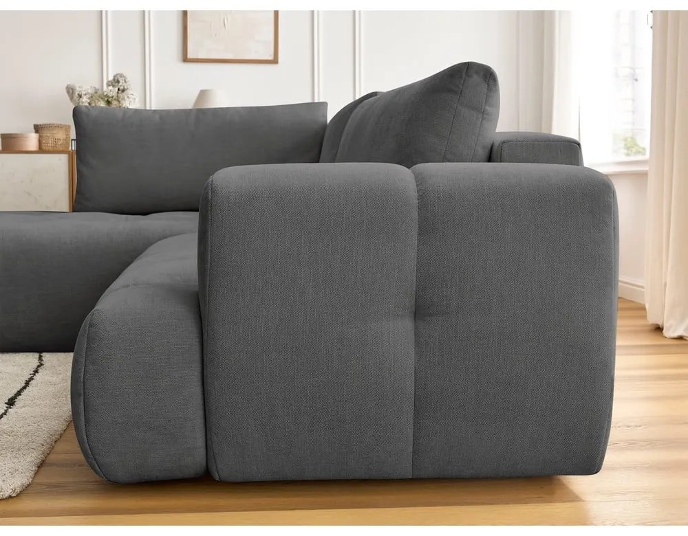 Sötétszürke kinyitható-tárolóhelyes sarokkanapé (bal oldali-L alakú) Fuji – Bobochic Paris