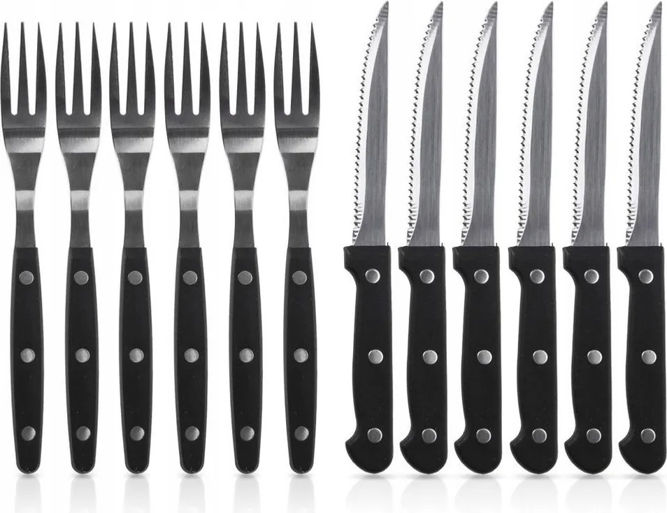 12x Steak evőeszközök hamburger pizza hús grill villa kés fogakkal