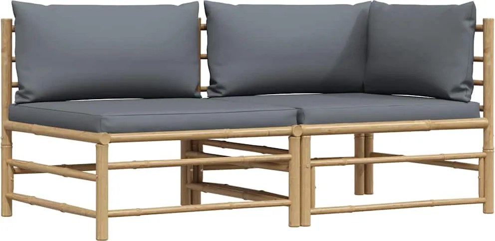 vidaXL 2 részes bambusz kerti bútorszett sötétszürke párnákkal