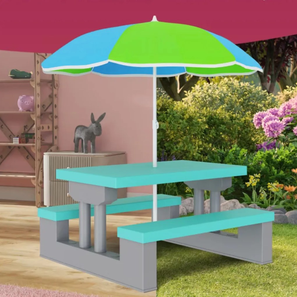 JASMIN gyerek ülőgarnitúra napernyővel, 67x78,5x42,5cm, szürke/mentazöld Spielwerk