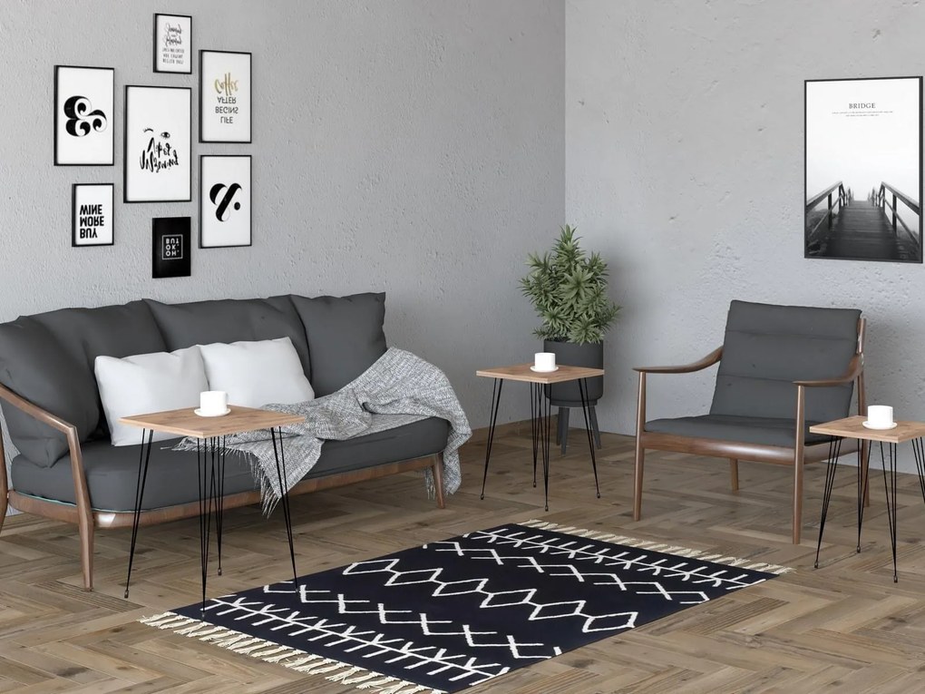 Dohányzóasztal szett (3 db.) Pakamo (fekete + atlanti fenyő). Akció -15%. 1094319