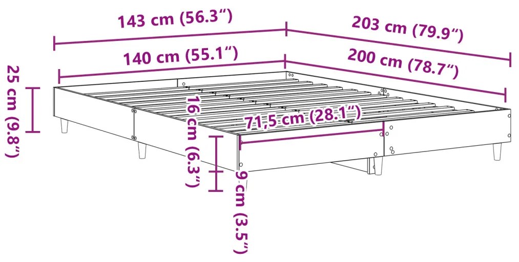 Ágykeret Fekete tölgy 140 x 200 cm Faanyag