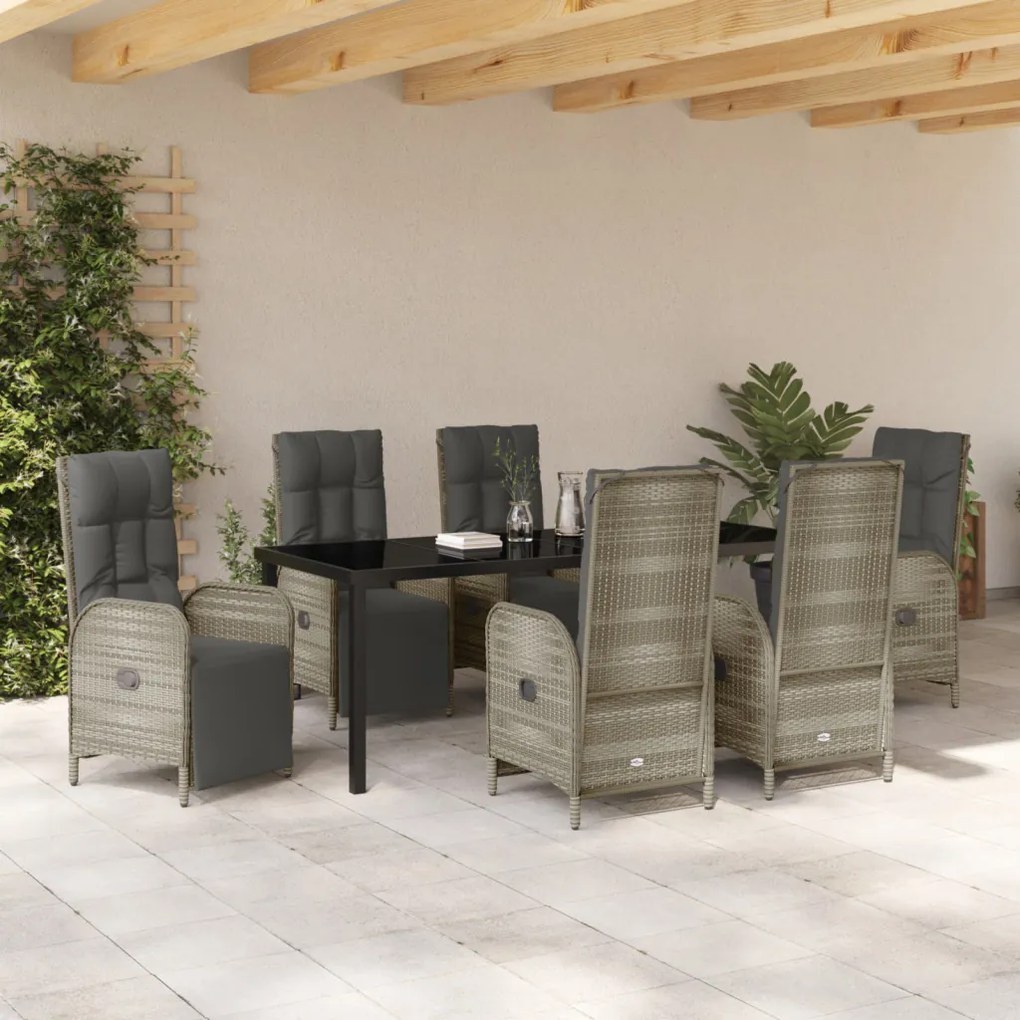 7 Darabos Kerti Étkező Szett Párnákkal Szürke Poly Rattan
