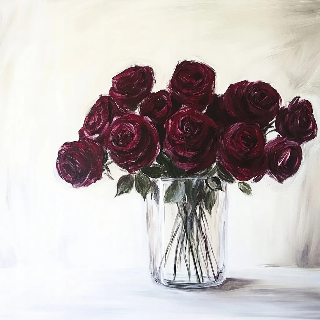 Vászonkép Canvas Dekoráció Váza Virágok Rózsák Bordó Csokor 80x80