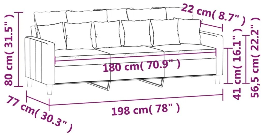 vidaXL 3 személyes sötétszürke bársony kanapé 180 cm