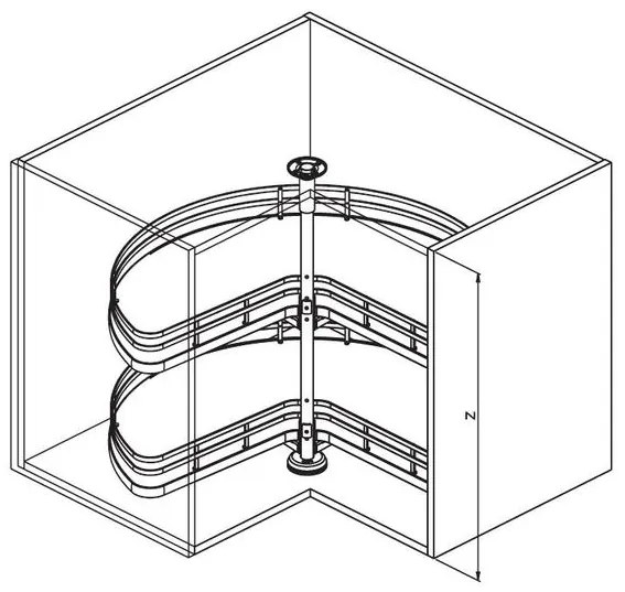 Konyhai fémrács, sarokszekrénybe, 3/4 kör kosár, króm-fehér, 810mm átmérő, oszloppal, 400mm ajtókhoz, Sige Infinity Plus 361