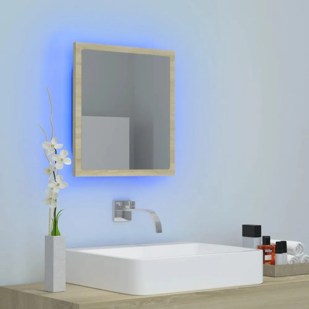 sonoma tölgy akril LED-es fürdőszobai tükör 40x8,5x37 cm
