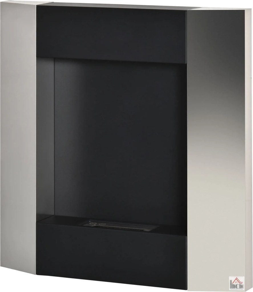 HOMCOM Fali Bioetanol Kandalló 0.7L Tartállyal és Fedéllel 20m²-ig, Acél, 72x11x72cm, Ezüst és Fekete | Aosom