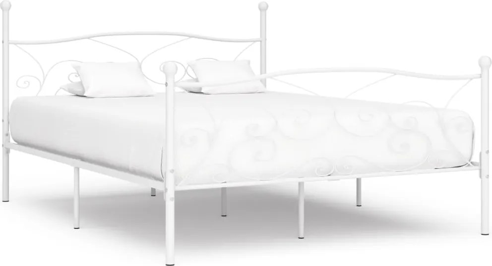 vidaXL fehér fém ágykeret lécezett ágyráccsal 200 x 200 cm