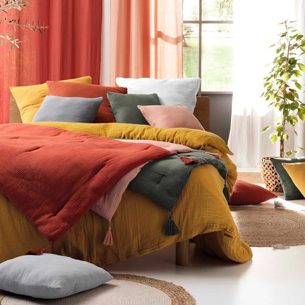 Téglavörös gumis muszlin lepedő 160x200 cm Angelia – douceur d'intérieur