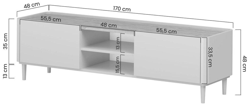 Elivo TV állvány 170 cm fém lábakon - kasmír / olajozott tölgy