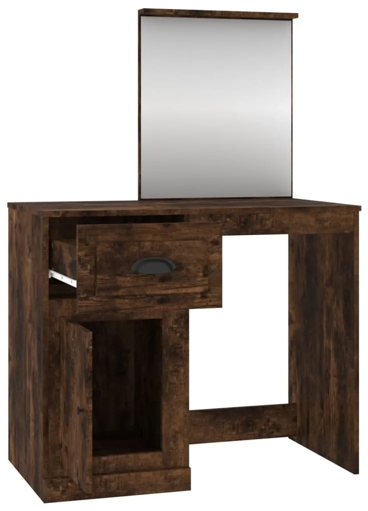 füstös tölgy szerelt fa tükrös pipereasztal 90 x 50 x 132,5 cm