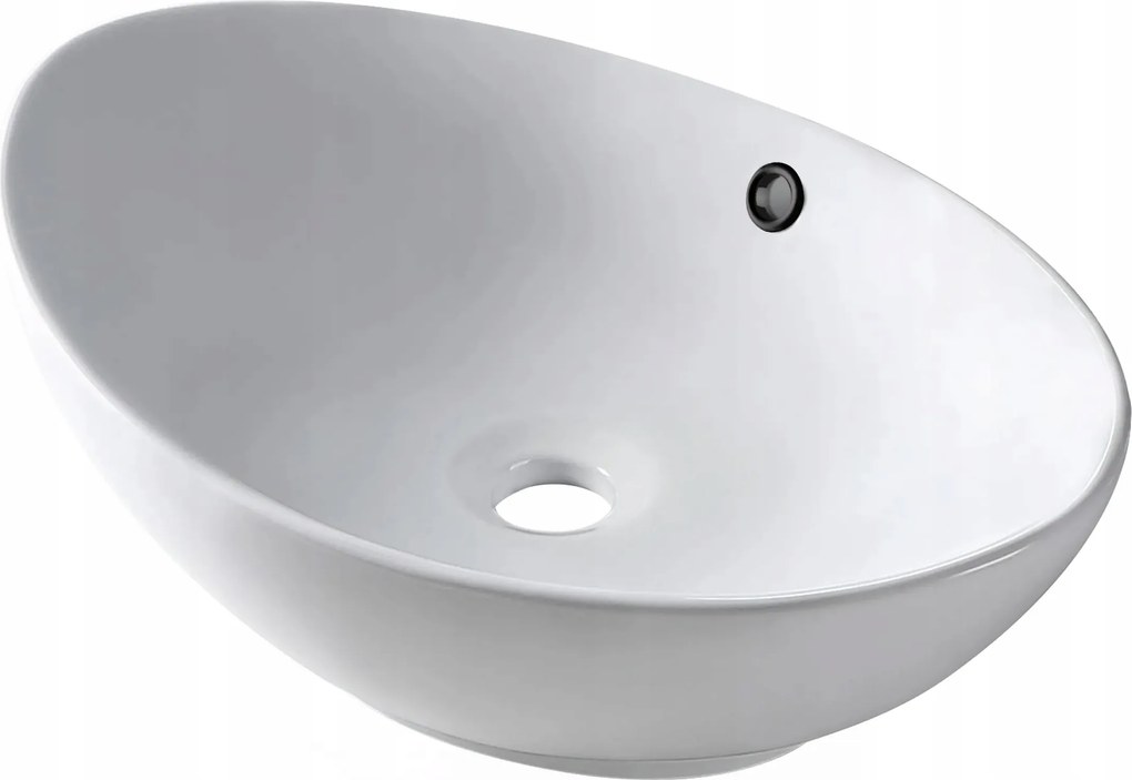 Balneo Mosdókagyló Kerámia Asztali 59x39 cm Fehér Kerek Fekete Túlfolyó