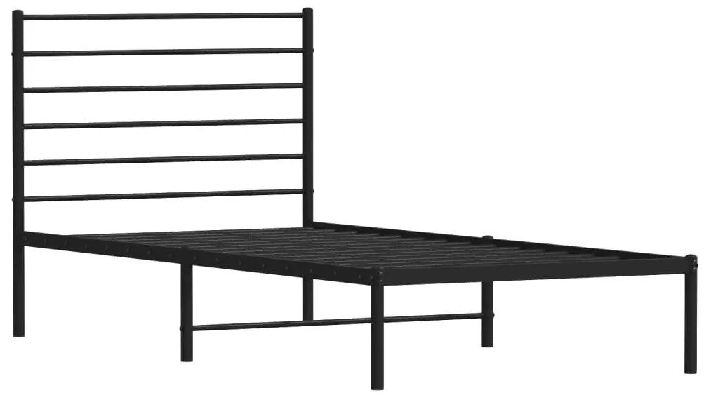 fekete fém ágykeret fejtámlával 90 x 200 cm