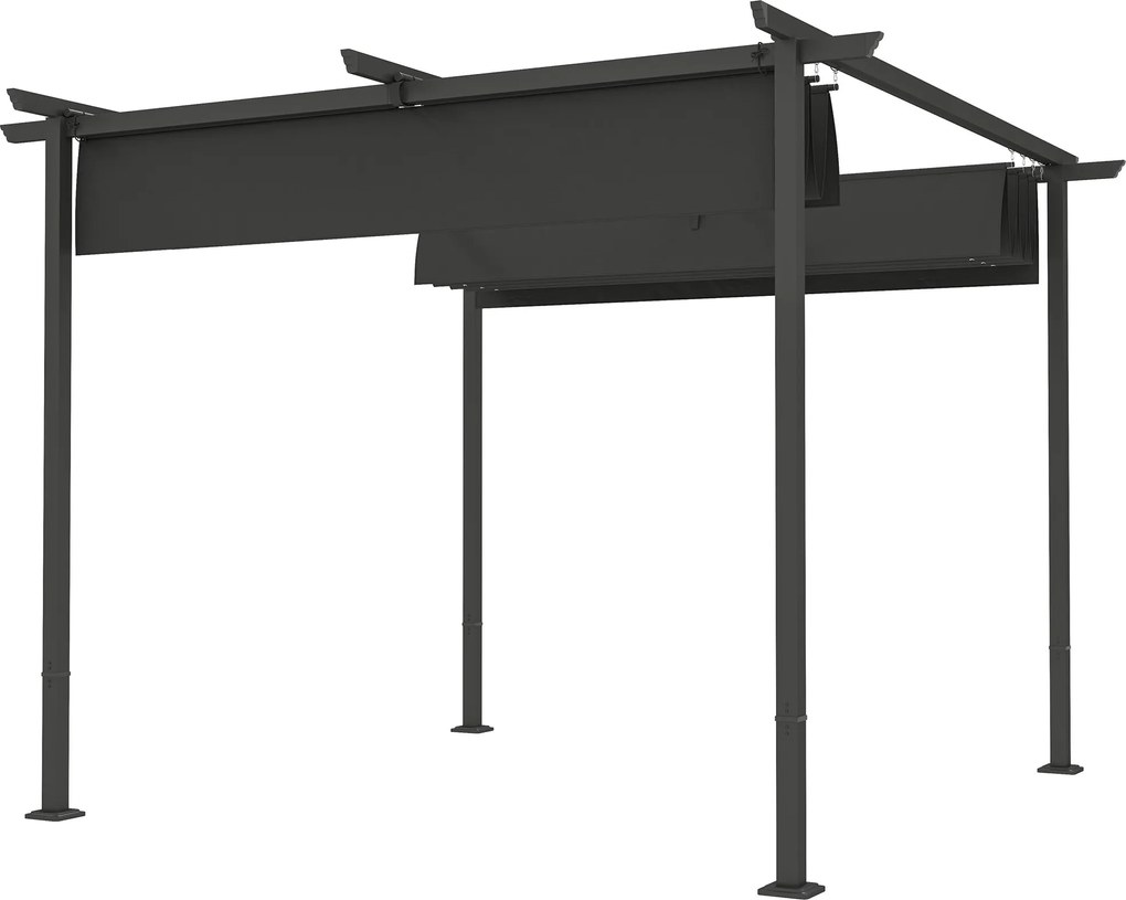 Outsunny Pergola 3x3m Kerti Pavilon Terasz Napernyő Fém Szerkezettel, Állítható Napernyő, UV Védelem 30+ Szabadonálló Napernyő Teraszra és Kertbe, Söt