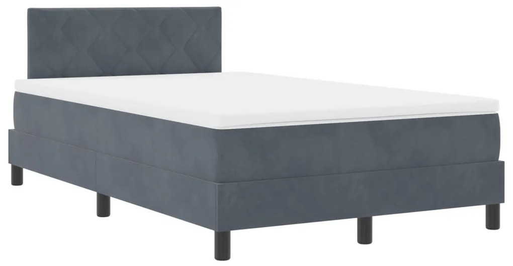 Boxspring Ágy Matrac+LED Sötétszürke 120x200 cm Bársony