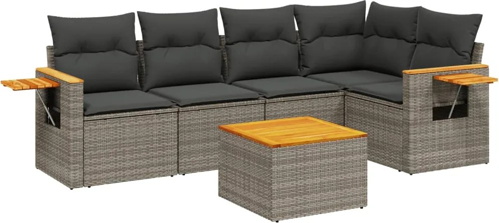 vidaXL 6 részes szürke polyrattan kerti ülőgarnitúra párnákkal