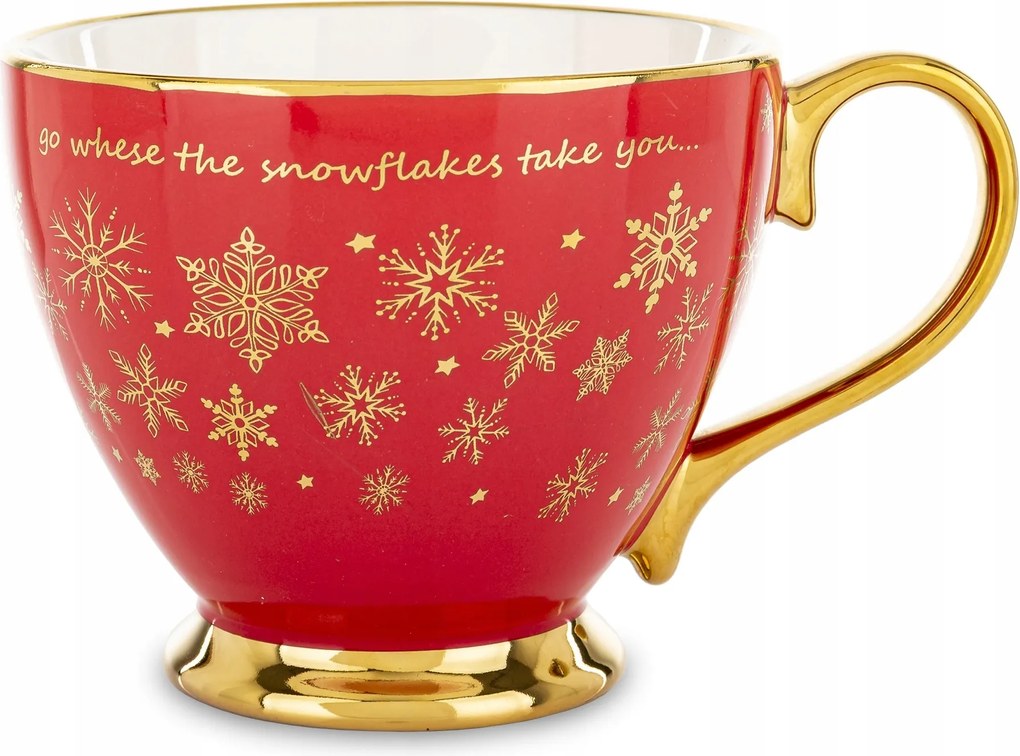 Bögre 380ml karácsonyi piros arany kiegészítők hógolyók ünnepi hangulat mese