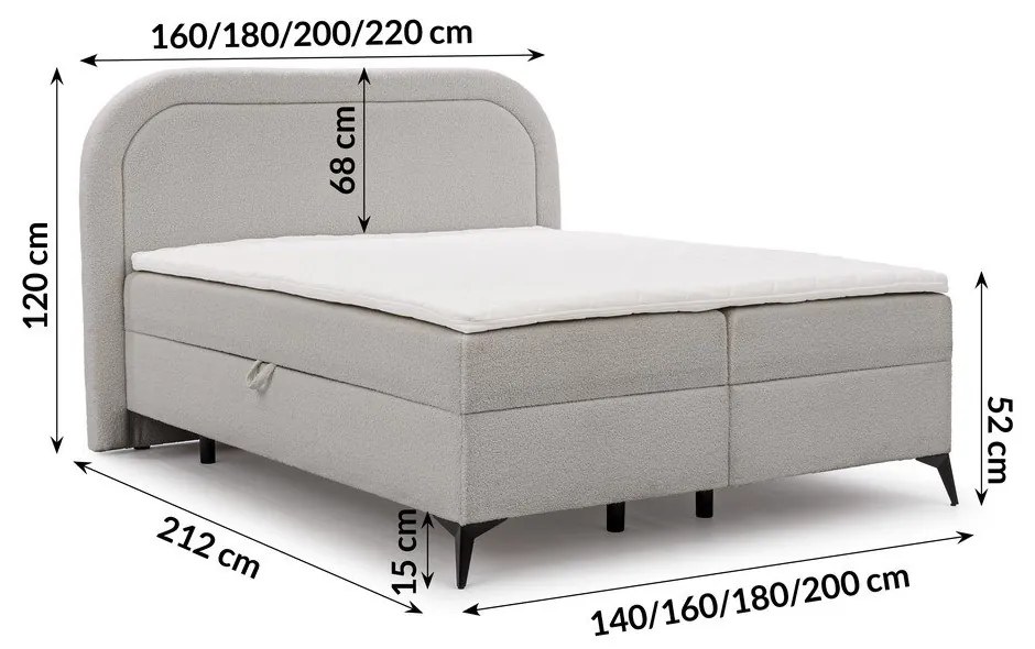 Világosszürke ágyneműtartós boxspring ágy 140x200 cm Ornes – Ropez