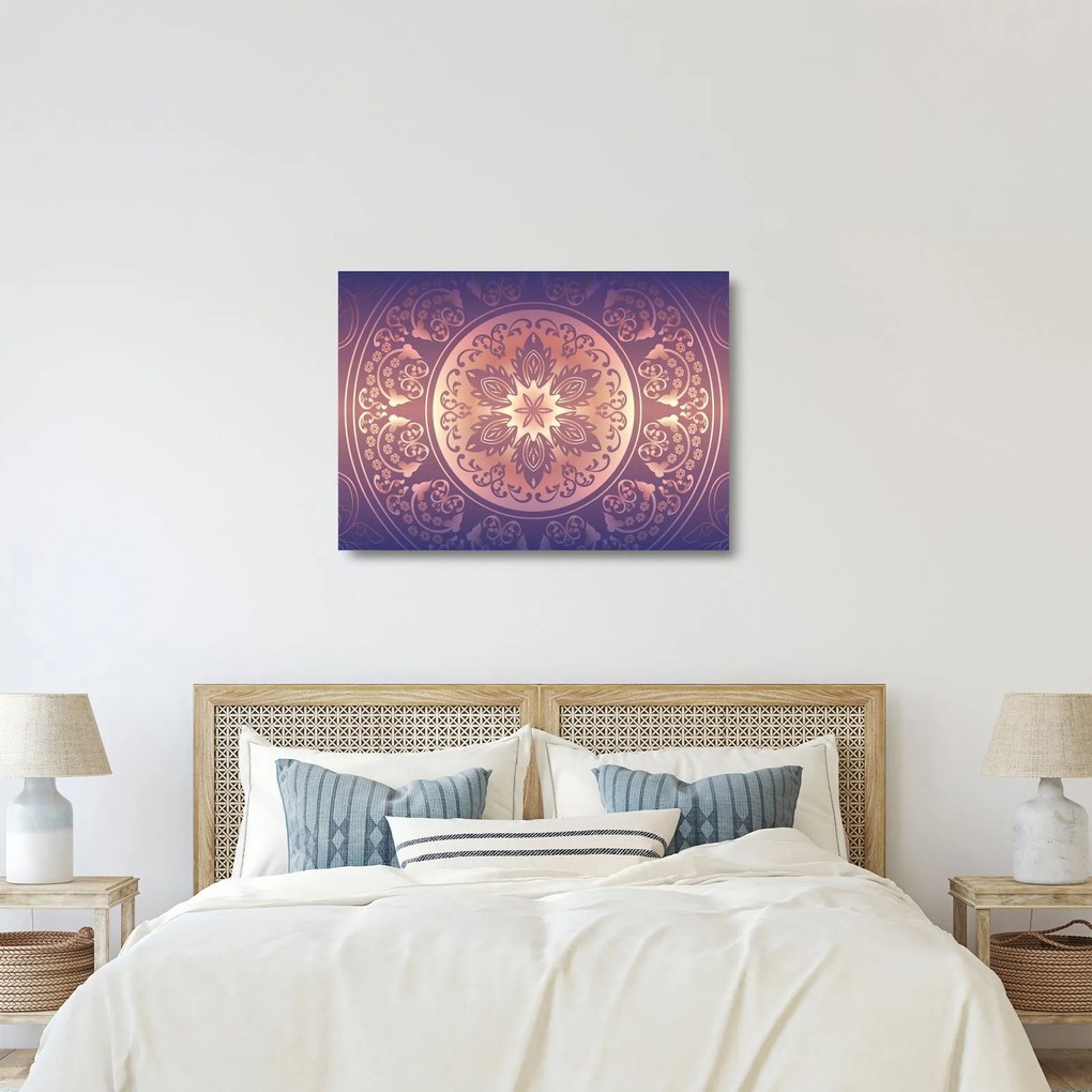 Kép - Mandala lila színátmeneten (üvegen) (70x50 cm)
