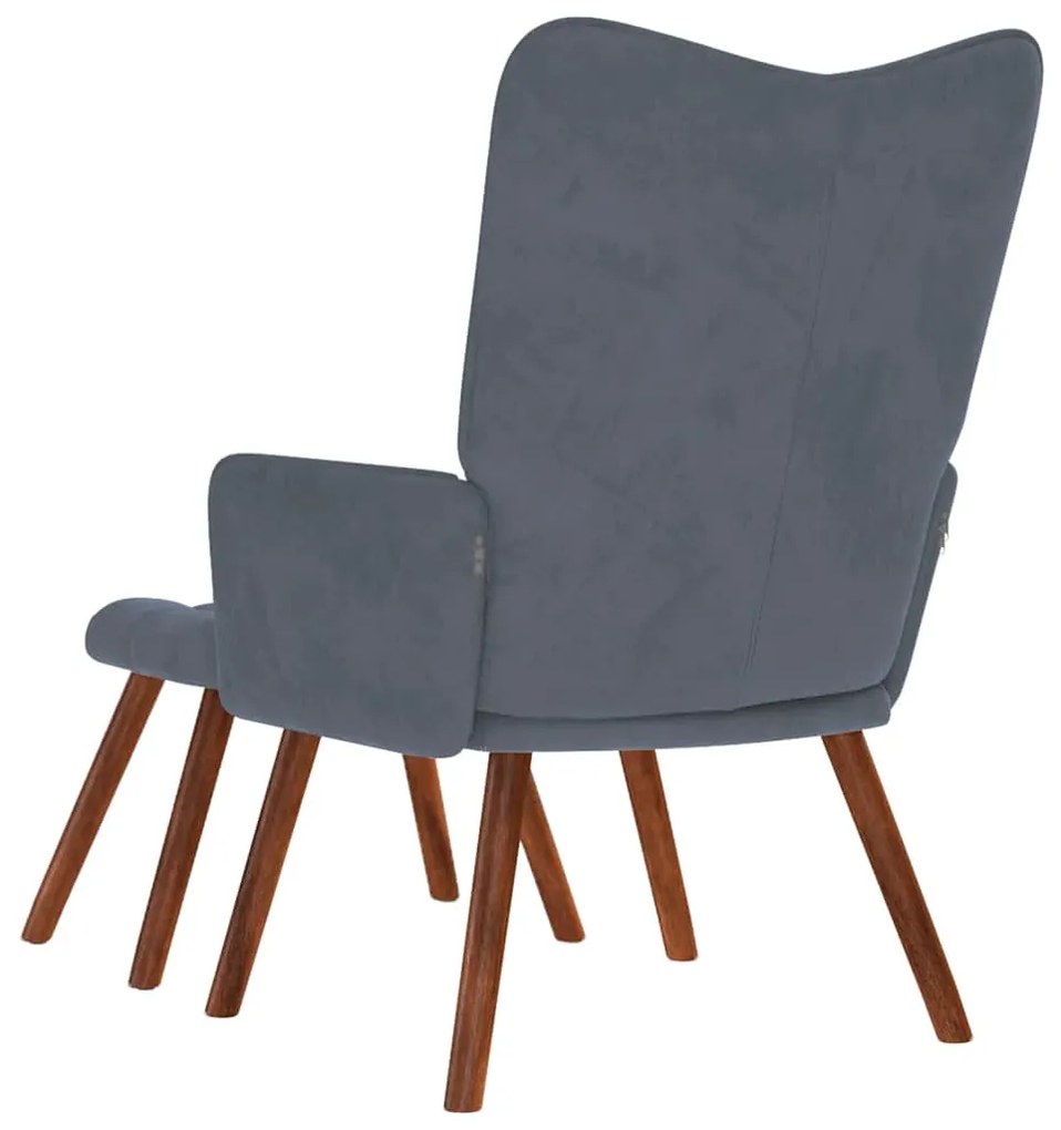 sötétszürke bársony pihenőfotel zsámolynal