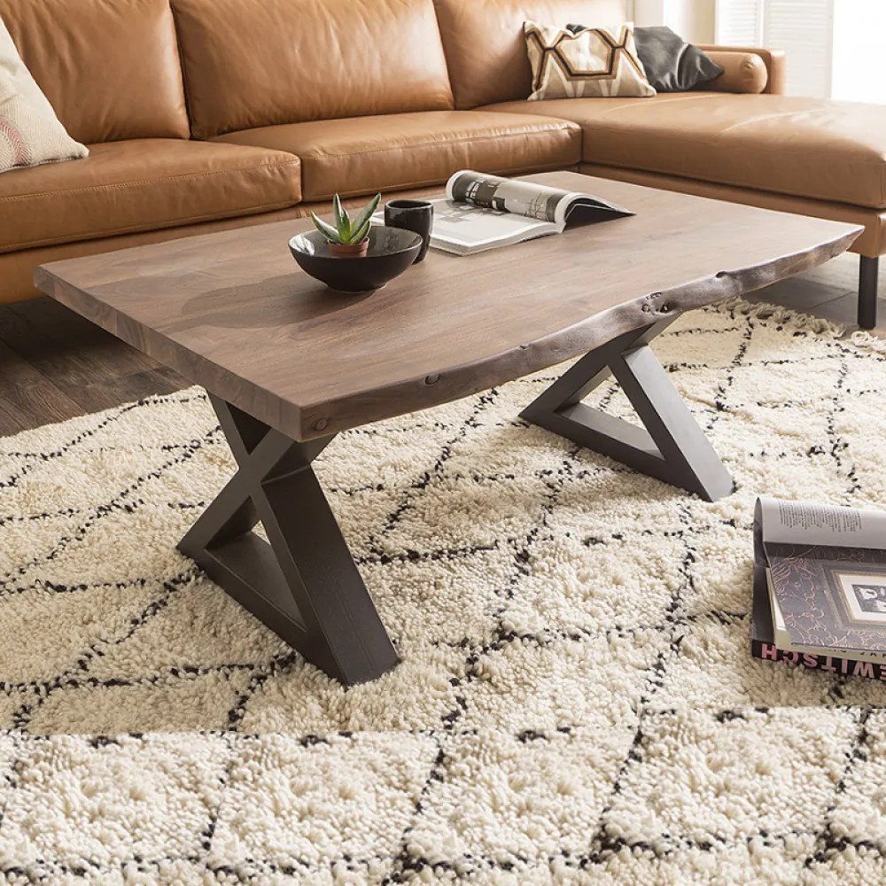 CARTAGENA dohányzó asztal akácfa 110x70cm - X alakú antracit szürke lábbal - Dió