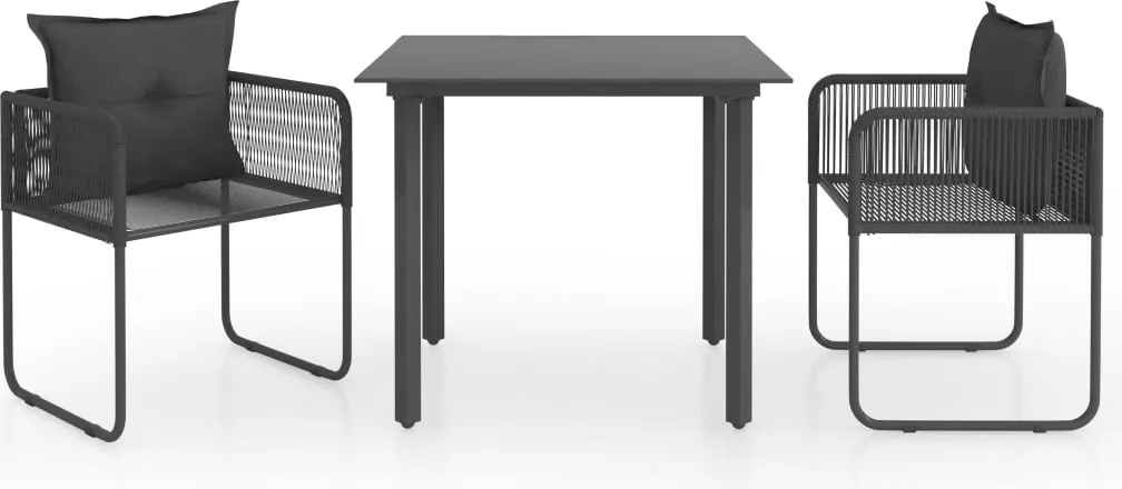 vidaXL 3 részes fekete PVC rattan kerti étkezőgarnitúra