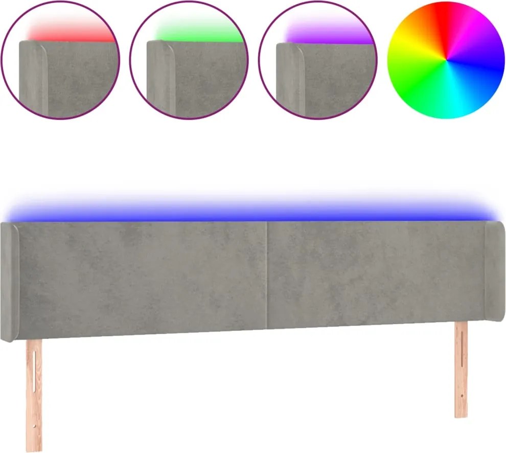 vidaXL világosszürke bársony LED-es fejtámla 163 x 16 x 78/88 cm