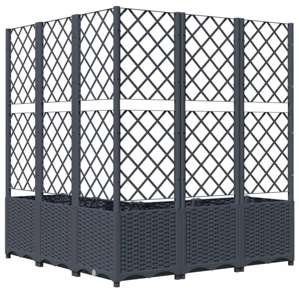sötétszürke PP rácsos kerti ültetőláda 120 x 120 x 136 cm