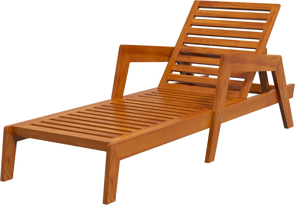 Outsunny Fekvőágy, Fa Kerti Fekvőágy, Relaxáló Szék, Időjárásálló Pihenő Szék Erkélyre és Teraszra, 120 kg-ig Támogat, Narancssárga, 66 x 190 x 73,5 c