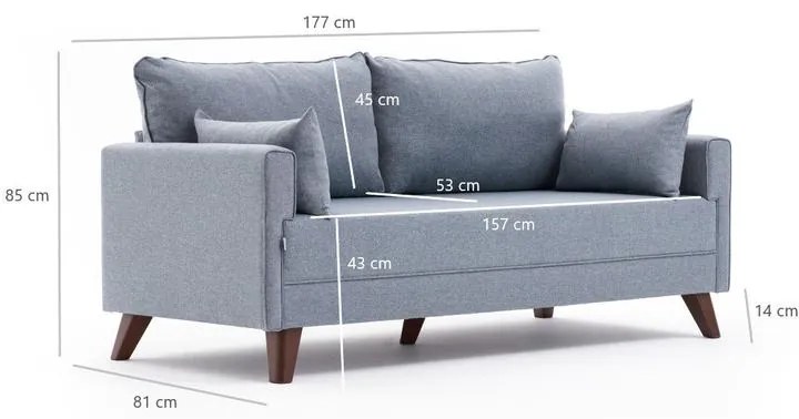 Kétszemélyes kanapé Bella Soft İkili Koltuk - Kék