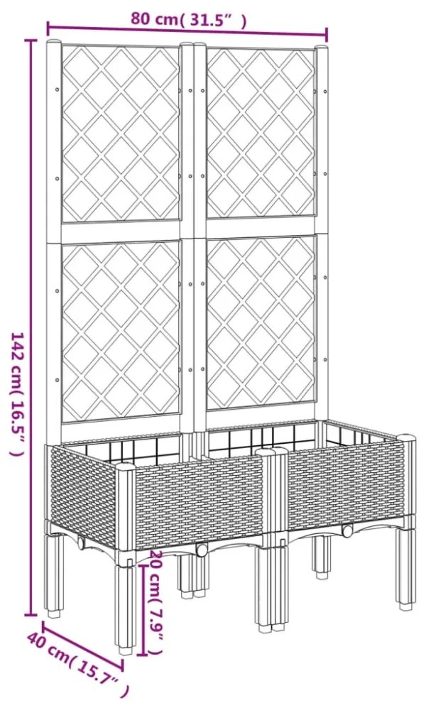 vidaXL fekete polipropilén rácsos kerti ültetőláda 80 x 40 x 142 cm
