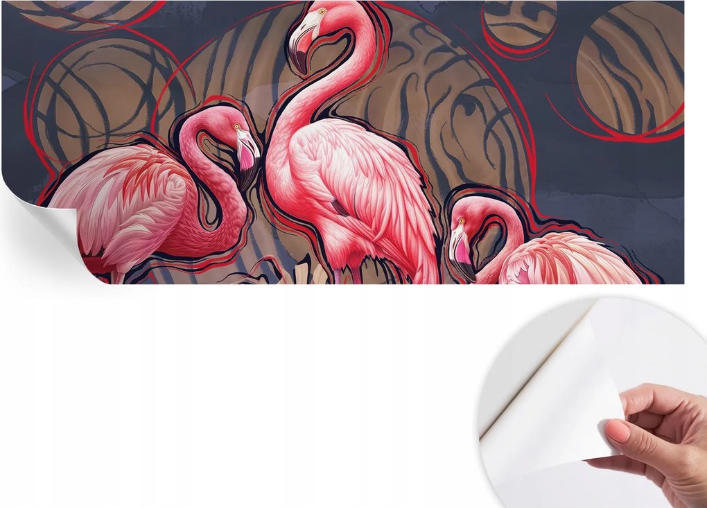 Öntapadós tapéta Divatos 3D fali ragasztóval Rózsaszín flamingók 250x104 cm
