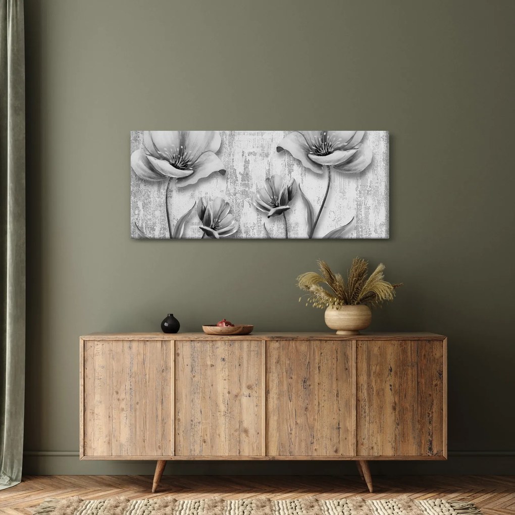Kép - Fekete-fehér virágok a háttérben (120x50 cm)