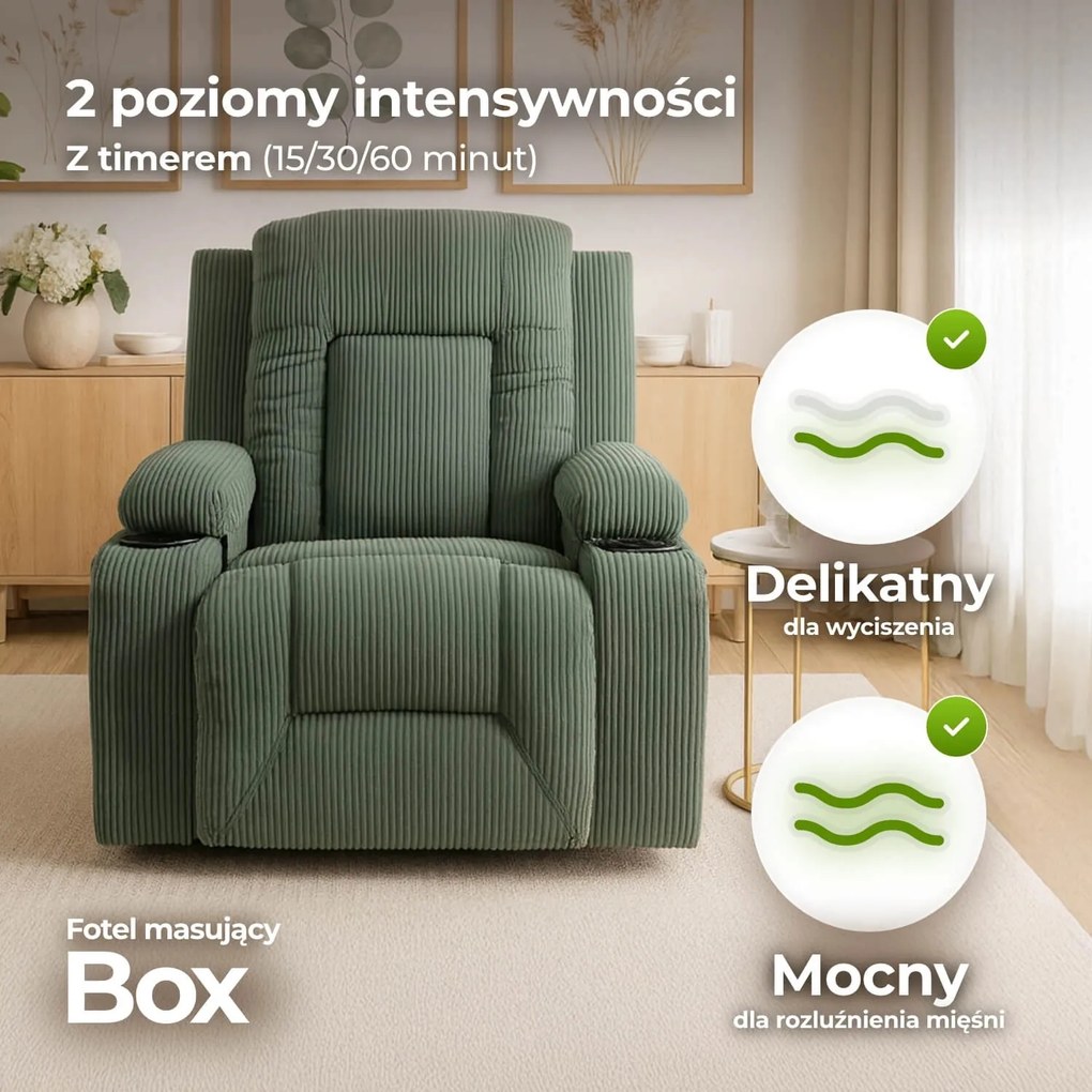 BOX zöld bordázott szövet dönthető masszázsfotel