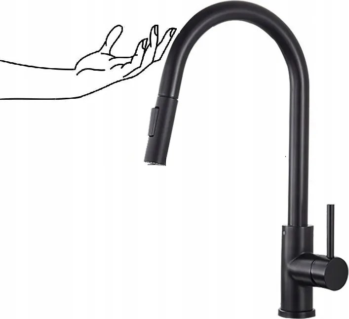 Érintőképernyős konyhai csaptelep fekete Érzékelő Acél Kifolyócső