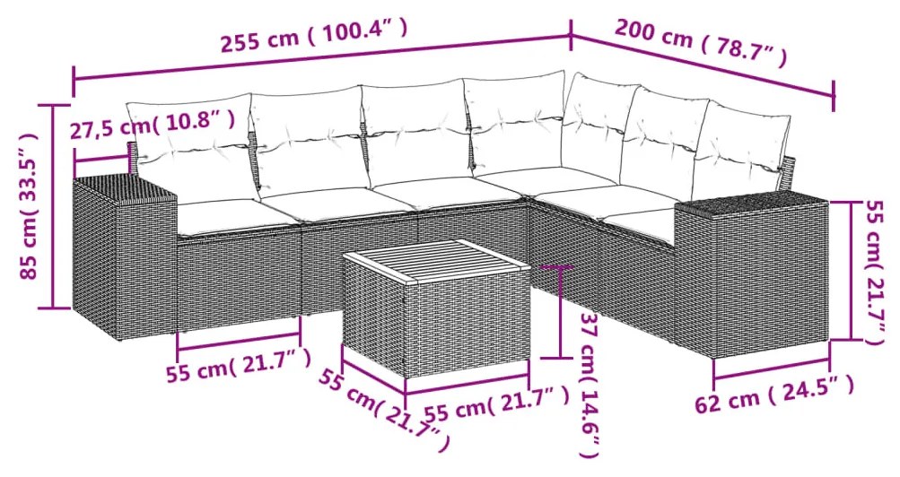 7 részes szürke polyrattan kerti ülőgarnitúra párnákkal