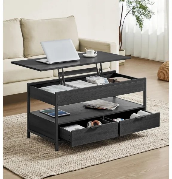 NYRO fekete, emelhető asztallappal rendelkező dohányzóasztal