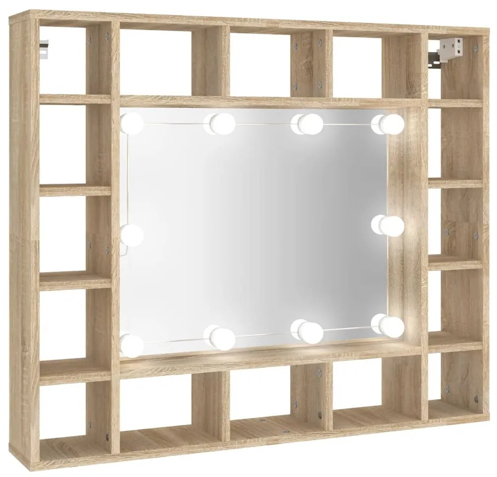 sonoma tölgyszínű tükrös szekrény LED-ekkel 91 x 15 x 76,5 cm