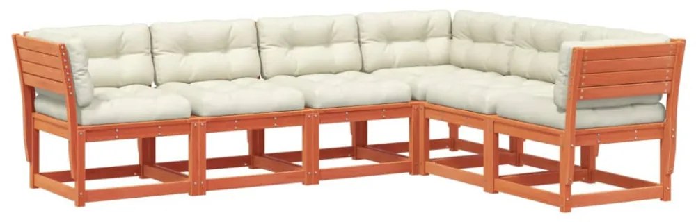 6 részes viaszbarna tömör fenyőfa kerti ülőgarnitúra párnákkal