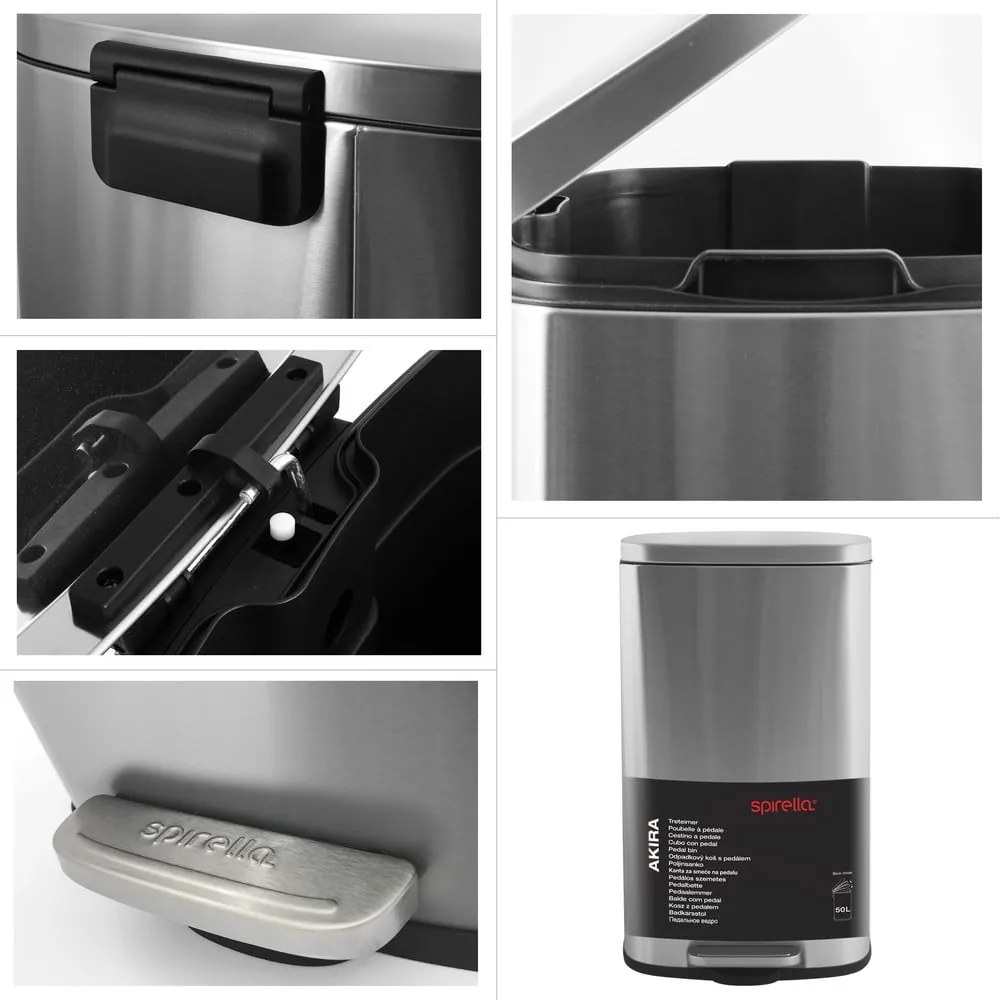 Matt ezüstszínű acél pedálos szemetes 50 l Akira – Spirella